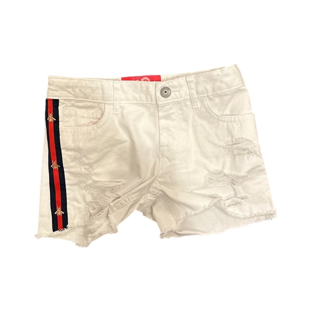 Kid’s White Denim Shorts W/ Side Bee Ribbon - Picture 4 of 8